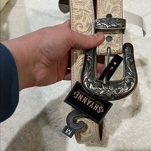 Shyanne Cream Belt with Ornate Silver Buckle